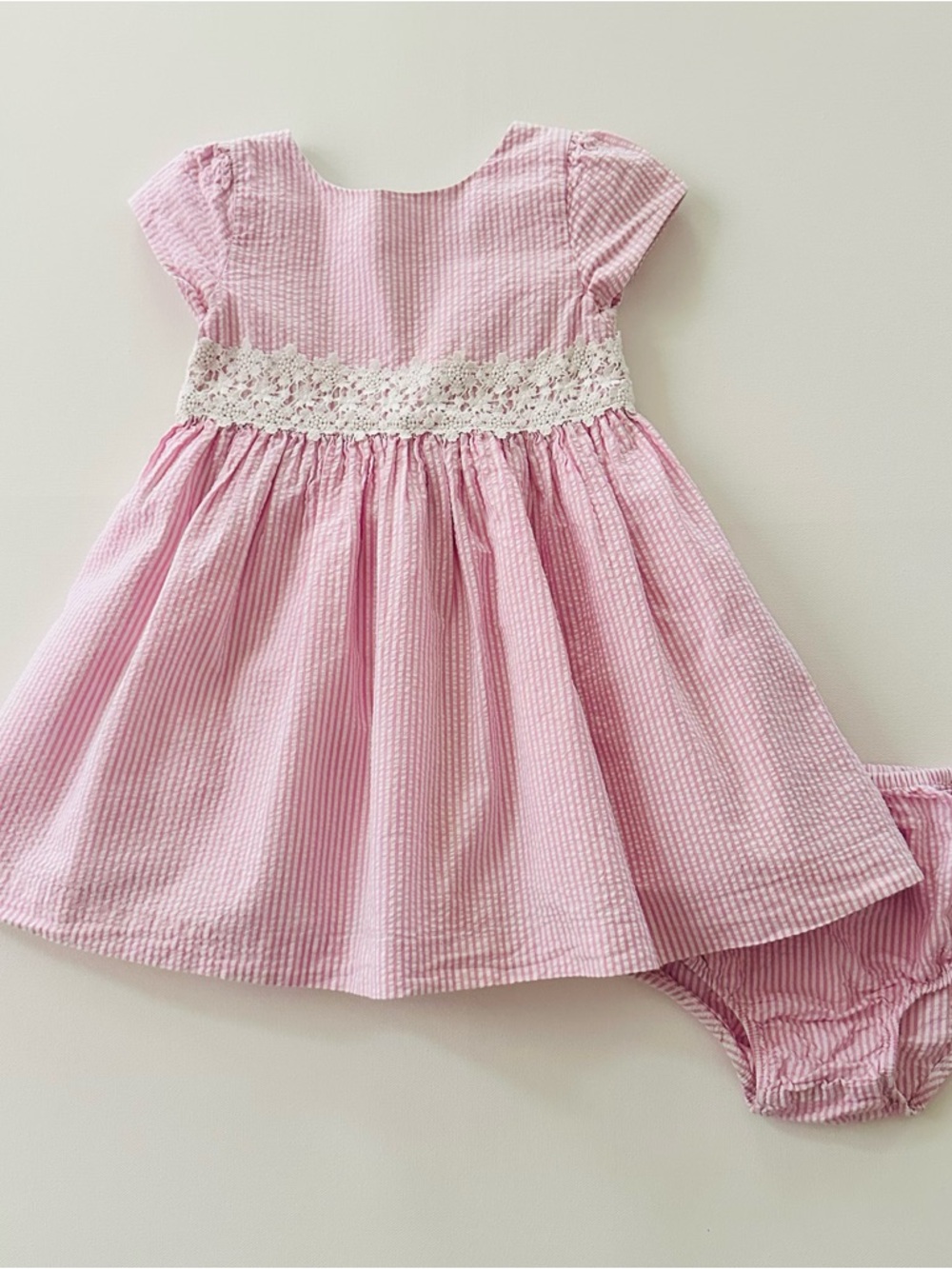Ralph Lauren 24 Months Baby Girl Pink Seersucker Party Dress Lace Waistband
